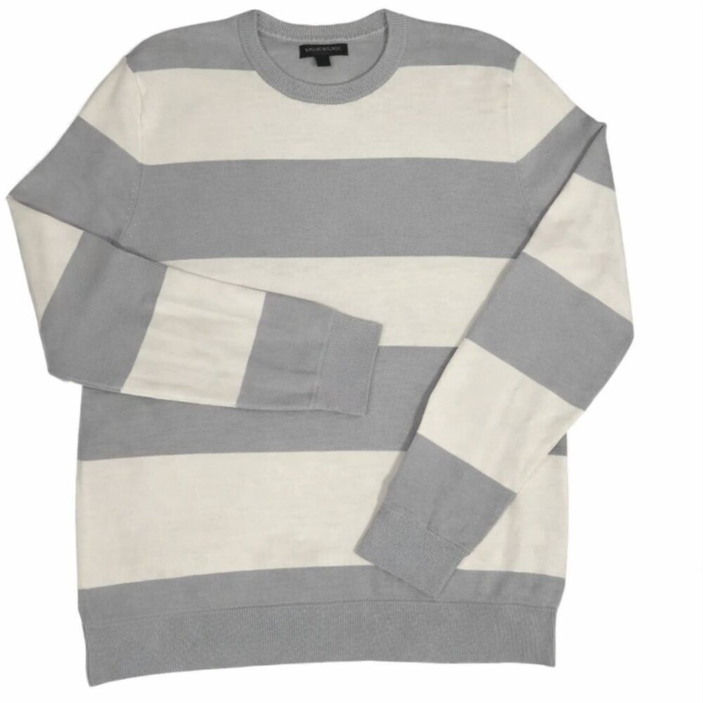 Banana Republic Sweater XL Striped White Gray Mens 100% Cotton